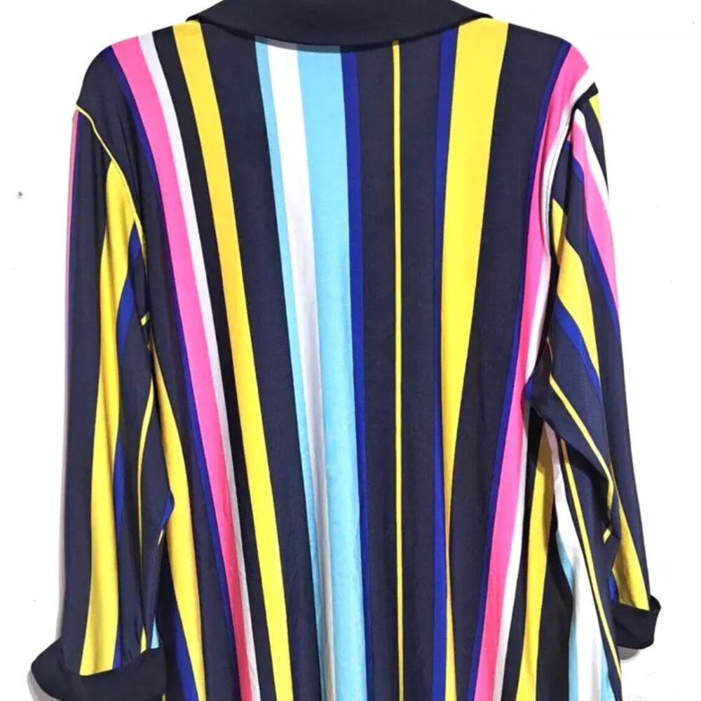 Nygard Womens Size 1X Colorful Stripe Button Up Shirt 3/4 Long Sleeve Stretch - Picture 4 of 10
